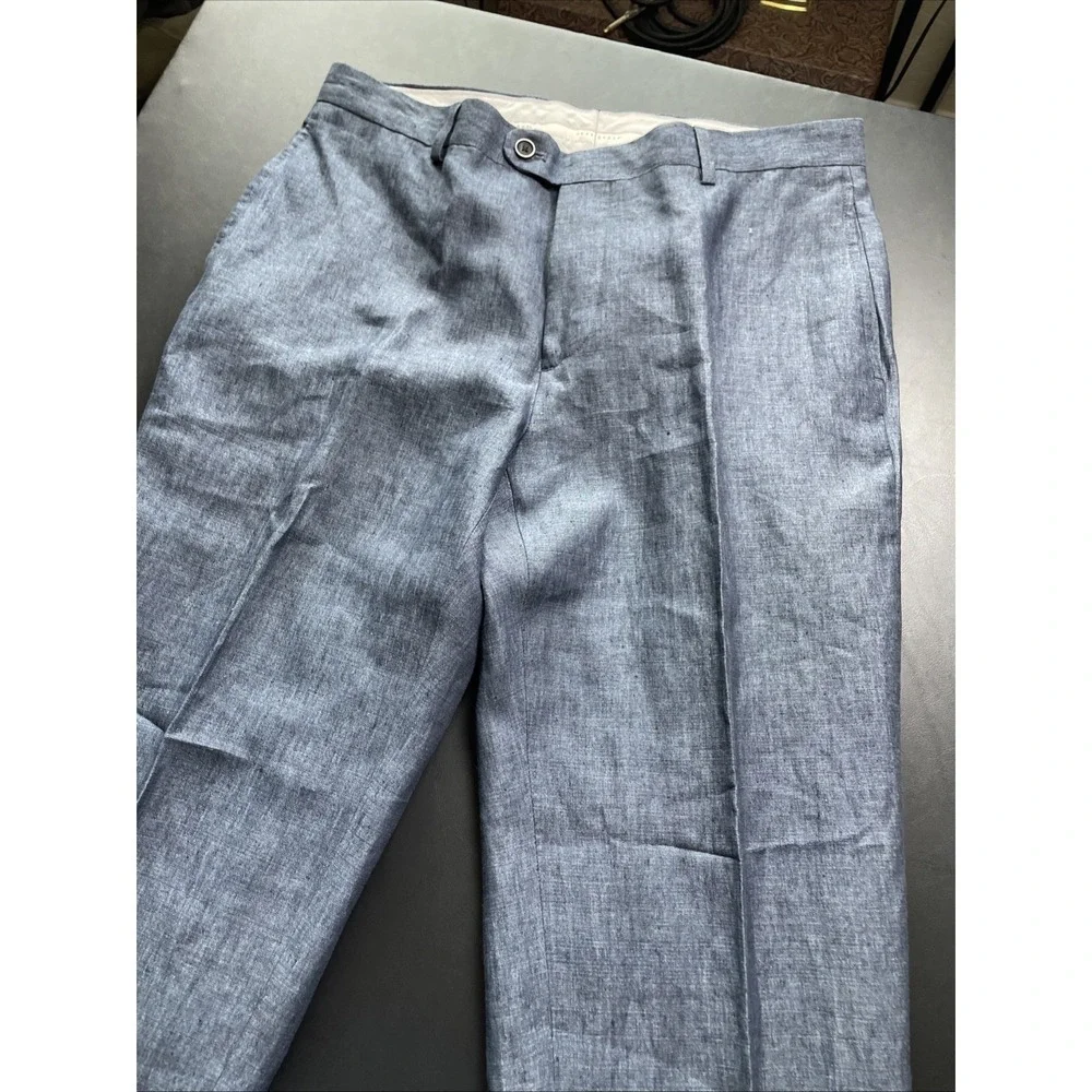 Joseph Abboud 34X27 Heritage Angelico Italian Linen Dress Slate Blue Pants Men's